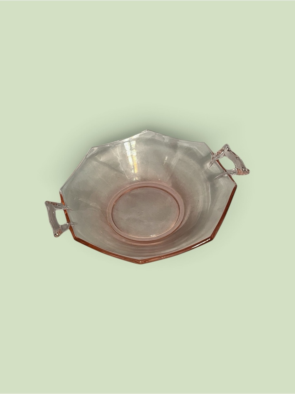 Elegant Pink Octagonal Glass Serving Bowl with Dual Handles